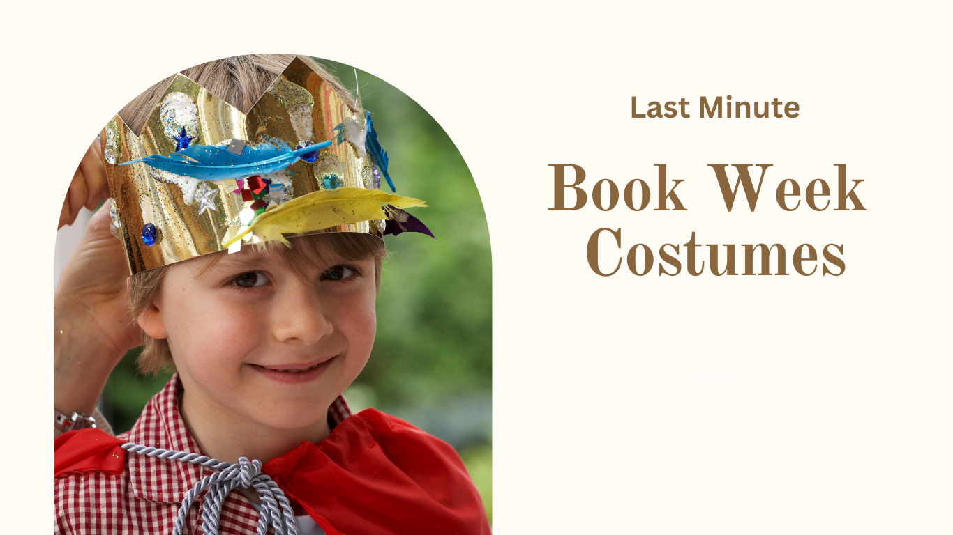 Last Minute Book Week Costumes. Photo of child wearing handmade crown and cape, dressed as a king.